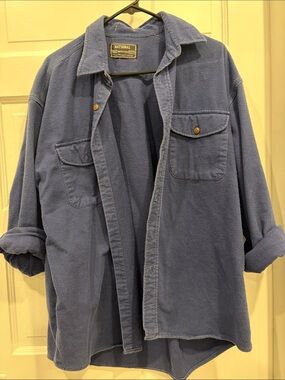 Vintage Men's Blue Button-Up Fleece Shirt Jacket